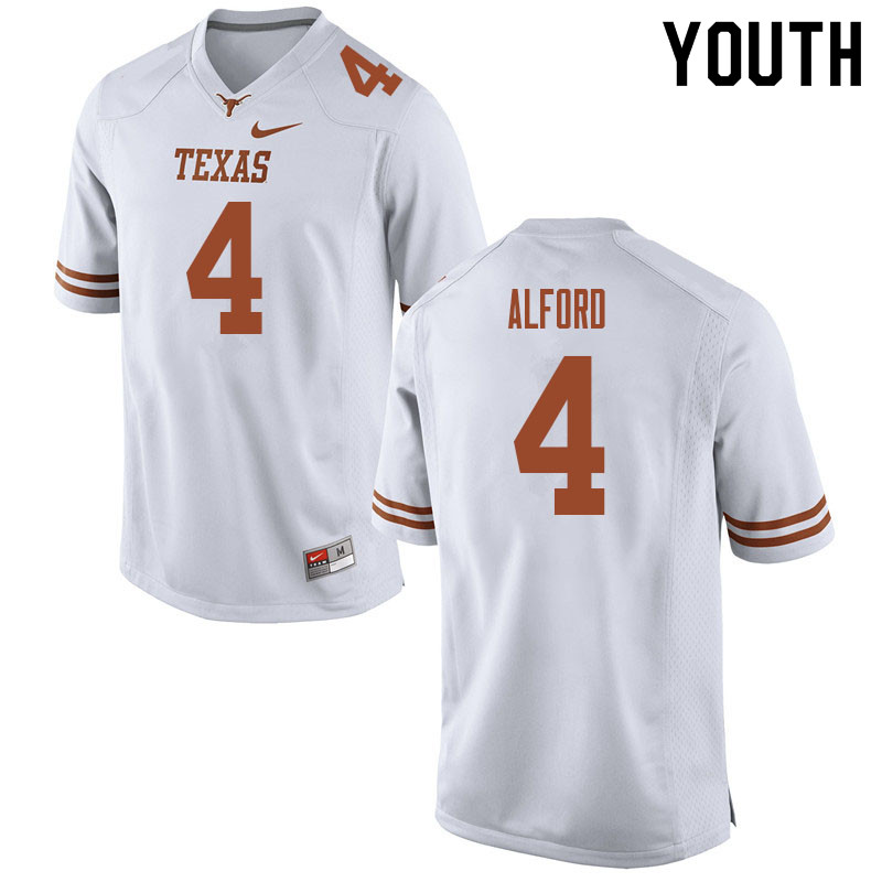 Youth #4 Xavion Alford Texas Longhorns College Football Jerseys Sale-White